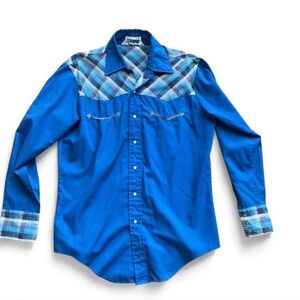 Vintage Blue and Plaid Cowboy Glam Button Down Shirt